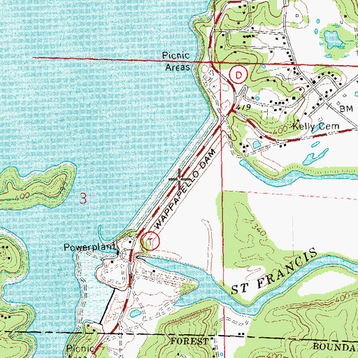 Topographic Map of Wappapello Dam, MO