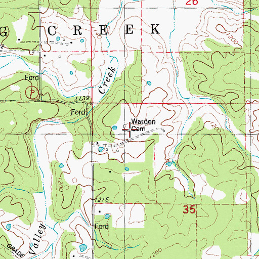 Topographic Map of Warden Cemetery, MO