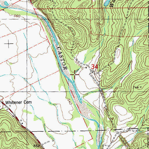Topographic Map of Wash Creek, MO