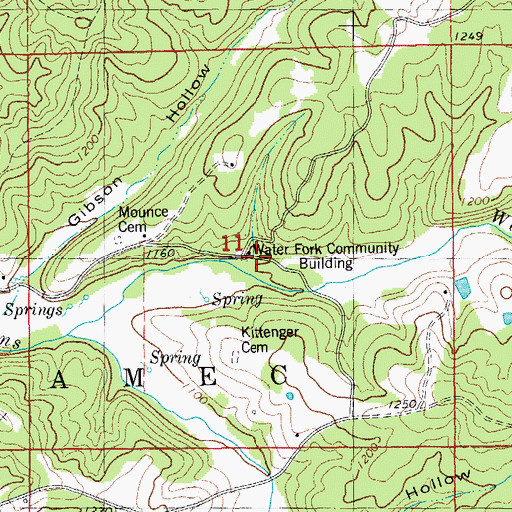 Topographic Map of Water Fork School, MO