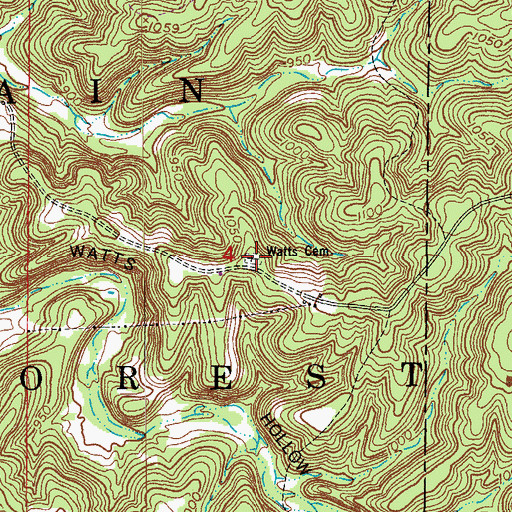 Topographic Map of Watts Cemetery, MO