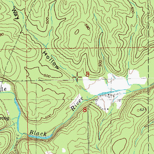 Topographic Map of Way Hollow, MO