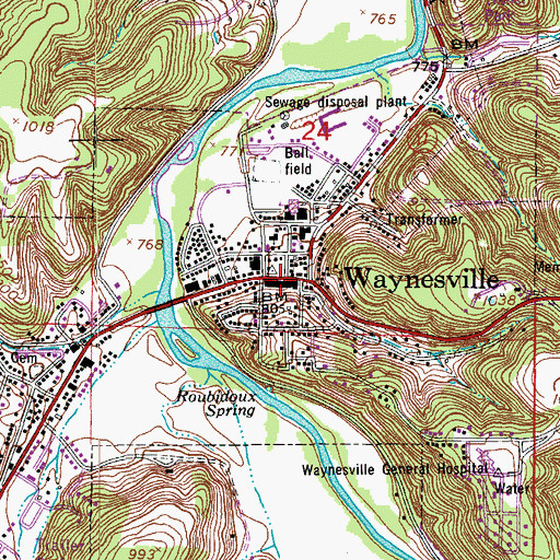 Topographic Map of Waynesville, MO