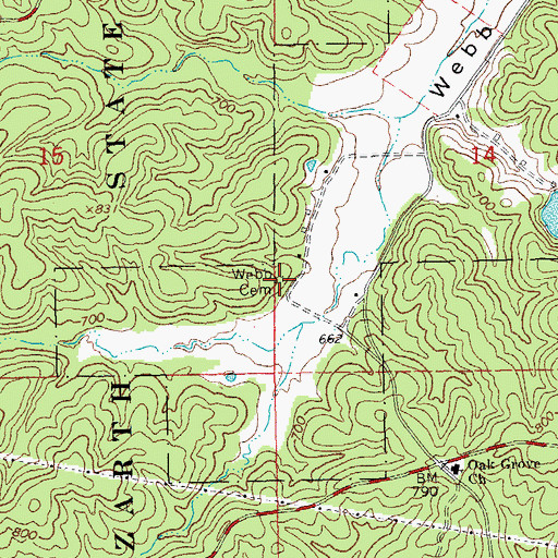 Topographic Map of Webb Cemetery, MO