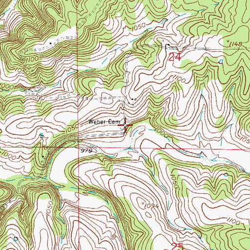 Topographic Map of Weber Cemetery, MO