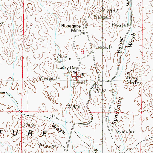 Topographic Map of Lucky Day Mine, AZ