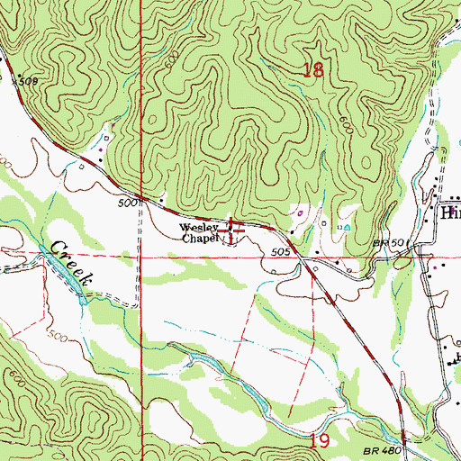 Topographic Map of Wesley Chapel, MO