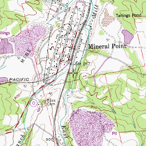 Topographic Map of West Branch Mill Creek, MO