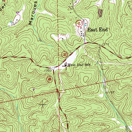 Topographic Map of West End School, MO