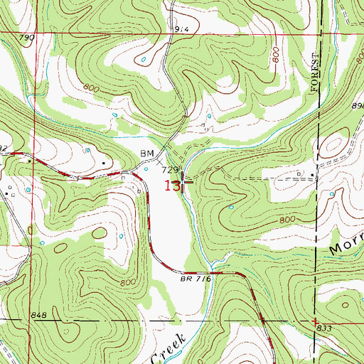 Topographic Map of West Fork Big Creek, MO