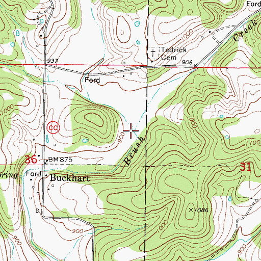 Topographic Map of West Fork Brush Creek, MO