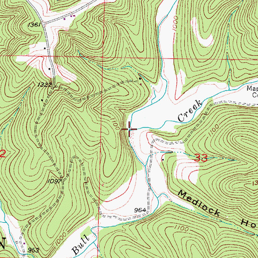 Topographic Map of West Fork Bull Creek, MO
