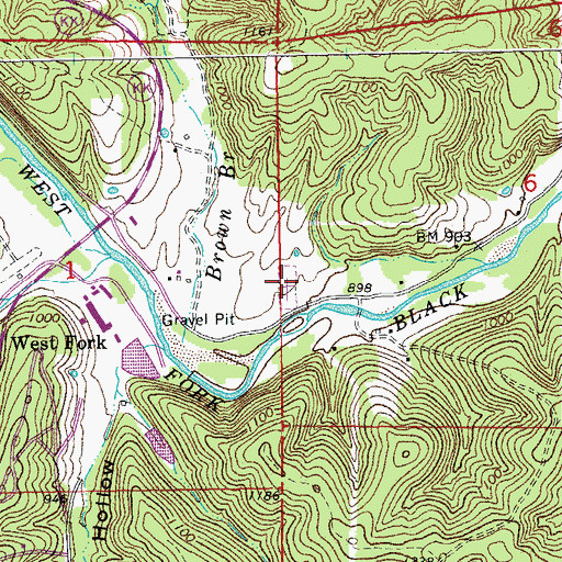 Topographic Map of West Fork Cemetery, MO