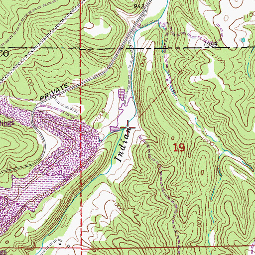 Topographic Map of West Prong Indian Creek, MO