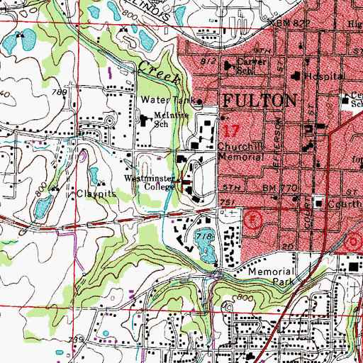 Topographic Map of Westminster College, MO