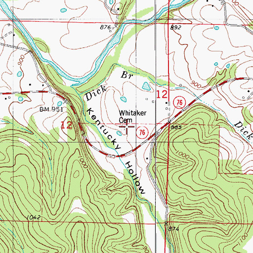 Topographic Map of Whitaker Cemetery, MO