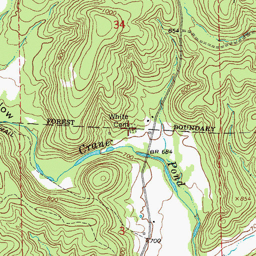 Topographic Map of White Cemetery, MO