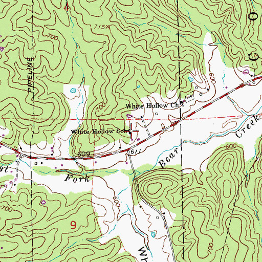 Topographic Map of White Hollow School, MO