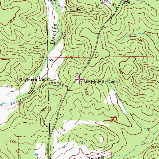 Topographic Map of White Mill Cemetery, MO
