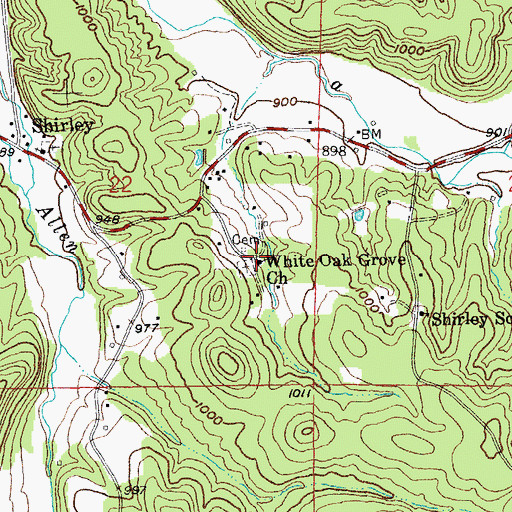 Topographic Map of White Oak Grove Church, MO