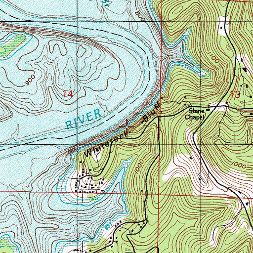 Topographic Map of Whiterock Bluff, MO