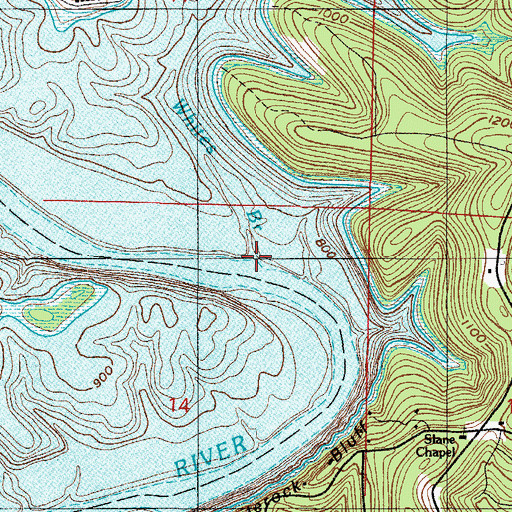 Topographic Map of Whites Branch, MO