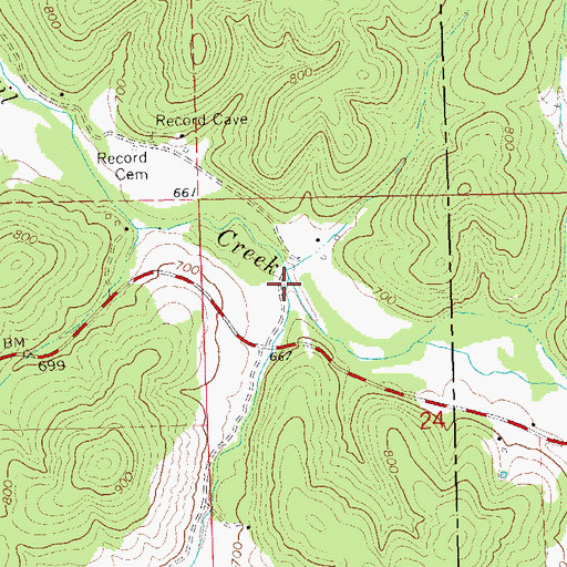 Topographic Map of Whites Creek, MO