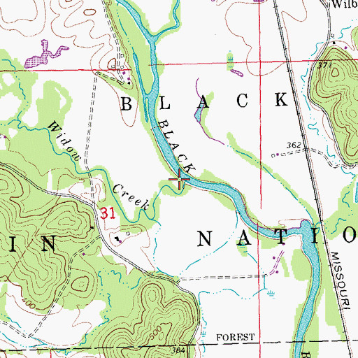 Topographic Map of Widow Creek, MO