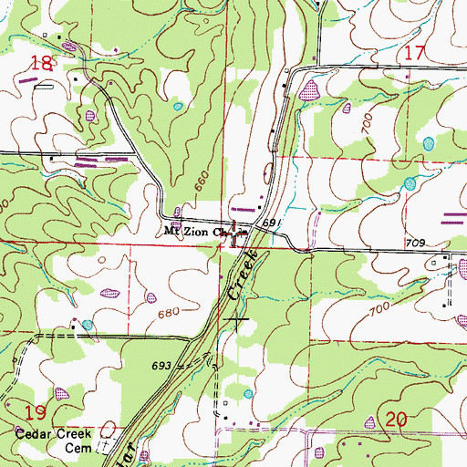 Topographic Map of Mount Zion Cemetery, AR