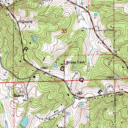 Topographic Map of Wiese Cemetery, MO