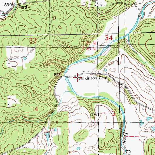 Topographic Map of Wilkinson Cemetery, MO