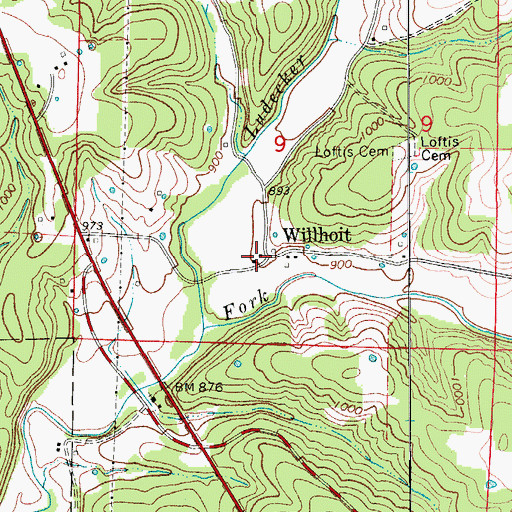 Topographic Map of Willhoit, MO