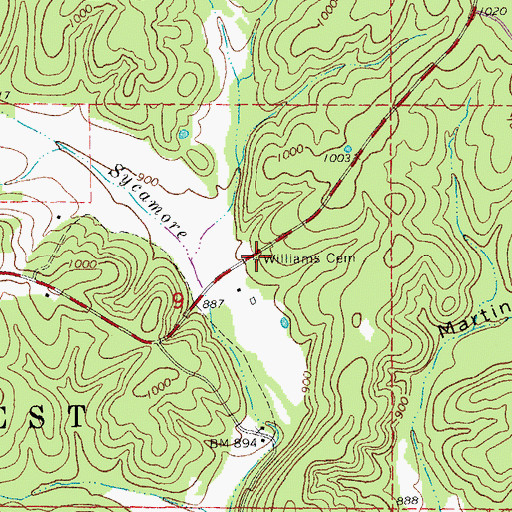 Topographic Map of Williams Cemetery, MO