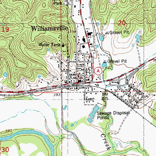 Topographic Map of Williamsville, MO