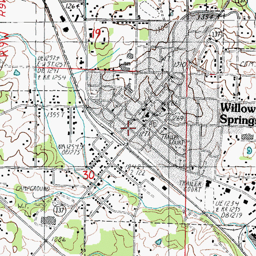 Topographic Map of Willow Springs, MO