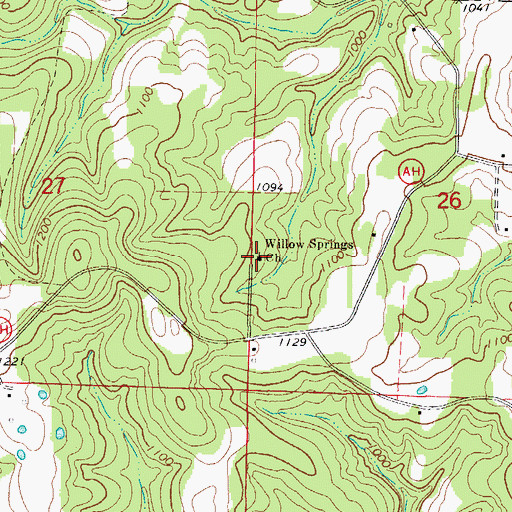 Topographic Map of Willow Springs Church, MO