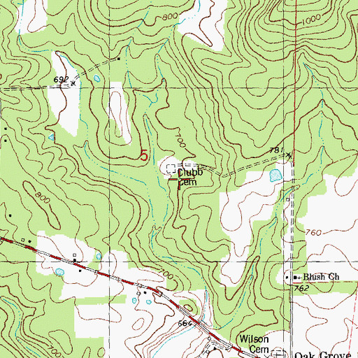 Topographic Map of Clubb Cemetery, MO