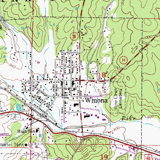 Topographic Map of Winona, MO