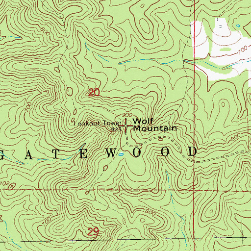 Topographic Map of Wolf Mountain, MO