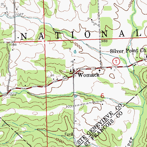 Topographic Map of Womack, MO