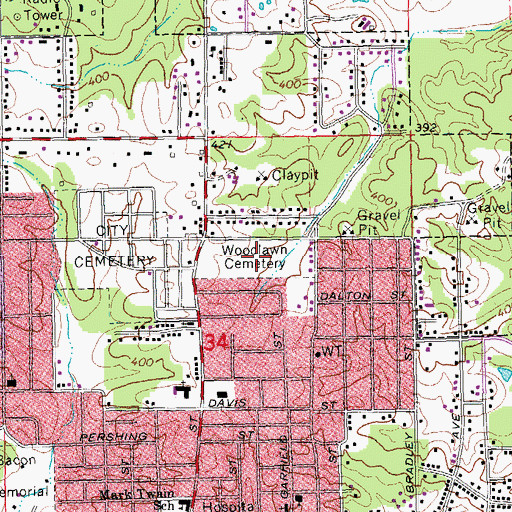 Topographic Map of Woodlawn Cemetery, MO