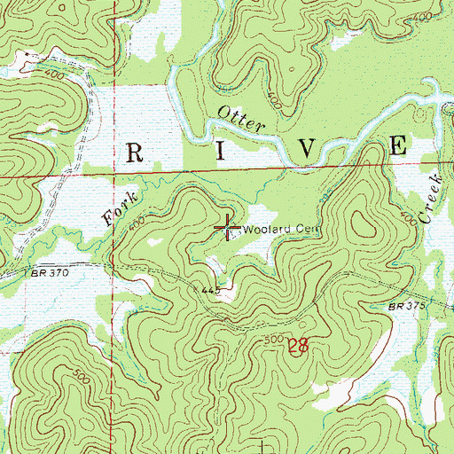 Topographic Map of Woolard Cemetery, MO