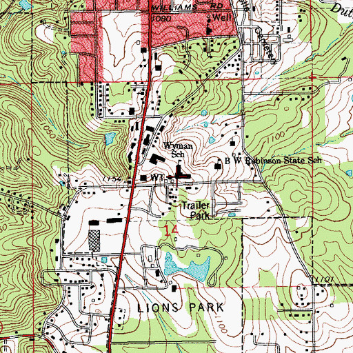 Topographic Map of Wyman School, MO