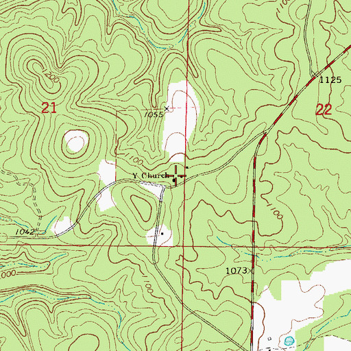 Topographic Map of Y Church, MO