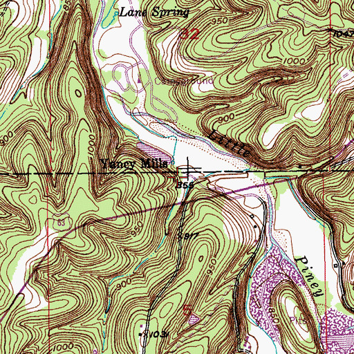 Topographic Map of Yancy Mills, MO