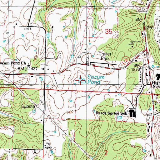 Topographic Map of Yocum Pond, MO