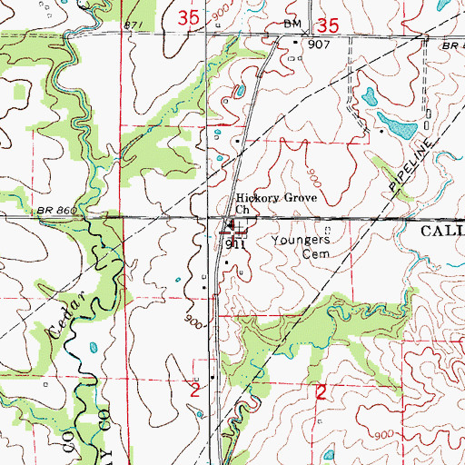 Topographic Map of Youngers Cemetery, MO