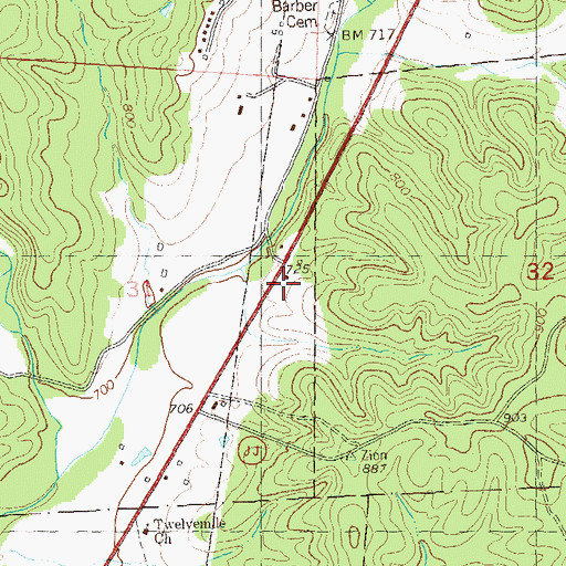 Topographic Map of Zion School, MO
