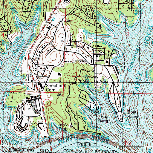 Topographic Map of Kimberling City, MO