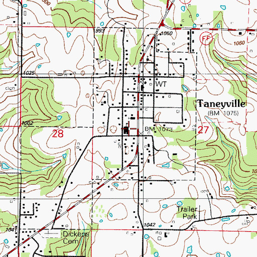 Topographic Map of Taneyville School, MO